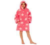 Just Essentials Kids Boys Girls Supersoft Fleece Hoodie Wearable Blanket Oversized Sweatshirt - Pink Stars Teddy Fleece - One Size