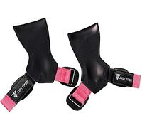 Just Fitee Power Grips Model Weight Lifting Heavy Duty grips Alternative Power Lifting Hooks for Deadlifts with Neoprene Padded Wrist Wrap Support Bodybuilding (Black/Pink)