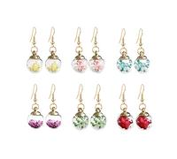 Just Follow 6 Pairs Multicolor Dangle Earrings Set for Women and Girls Flower Life of Tree Ball Hypoallergenic Drop Dangle Earrings Wholesale in Bulk, Glass, n/c