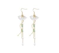 Just Follow Bell Orchid Flower Earrings for Women White Lily of the Valley Floral Simulated Pearl Long Tassel Dangle Drop Earrings Wedding Bridal Jewelry, L, Acrylic, No Gemstone