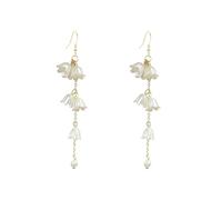 Just Follow Bell Orchid Flower Earrings for Women White Lily of the Valley Floral Simulated Pearl Long Tassel Dangle Drop Earrings Wedding Bridal Jewelry, L, Acrylic, No Gemstone