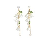 Just Follow Bell Orchid Flower Earrings for Women White Lily of the Valley Floral Simulated Pearl Long Tassel Dangle Drop Earrings Wedding Bridal Jewelry, L, Acrylic, No Gemstone