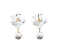 Just Follow Bohemian Pearl Flower Earrings Gold Flower Bud Design Floral Petal Stud Earrings for Women Party Jewelry Accessories, L, Acrylic, No Gemstone