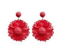 Just Follow Boho Raffia Flower Earrings Cute Raffia Rattan Drop Earrings for Women Spring Summer Beach Vacation Jewelry, Grass, No Gemstone