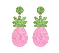 Just Follow Exaggerate Rattan Earrings Summer Pineapple Boho Hand-Woven Beach Fruit Food Earrings, Grass, No Gemstone