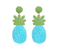 Just Follow Exaggerate Rattan Earrings Summer Pineapple Boho Hand-Woven Beach Fruit Food Earrings, Grass, No Gemstone