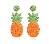 Just Follow Exaggerate Rattan Earrings Summer Pineapple Boho Hand-Woven Beach Fruit Food Earrings, Grass, No Gemstone