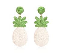 Just Follow Exaggerate Rattan Earrings Summer Pineapple Boho Hand-Woven Beach Fruit Food Earrings, Grass, No Gemstone