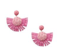 Just Follow Fan-shaped Raffia Earrings Handmade Rattan Fringe Tassel Lightweight Straw Wicker Dangle Drop Earrings Bohemian Jewelry, L, RAFFIA, No Gemstone