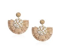 Just Follow Fan-shaped Raffia Earrings Handmade Rattan Fringe Tassel Lightweight Straw Wicker Dangle Drop Earrings Bohemian Jewelry, L, RAFFIA, No Gemstone
