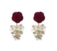 Just Follow Flower Cluster Earrings for Women Long Pearl Floral Tassel Stud Earrings Statement Party Jewelry, L, Acrylic, No Gemstone
