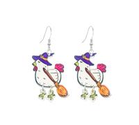 Just Follow Funny Halloween Earrings Double Sided Acrylic Chicken Earrings Cute Lightweight Animal Jewelry, L, Acrylic, No Gemstone