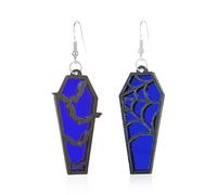 Just Follow Halloween Coffin Mirror Asymmetric Earrings Acrylic Bat Spider Web Horror Casket Dangle Drop Earring Punk Jewelry Gifts for Women Bff, Acrylic, No Gemstone