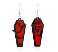 Just Follow Halloween Coffin Mirror Asymmetric Earrings Acrylic Bat Spider Web Horror Casket Dangle Drop Earring Punk Jewelry Gifts for Women Bff, Acrylic, No Gemstone