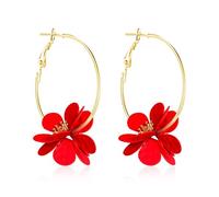 Just Follow Lightweight Bohemian Metal Flowers Dangle Drop Earrings Handmade Petal Hoop Earrings for Women Vacation Wedding, L, Metal, No Gemstone