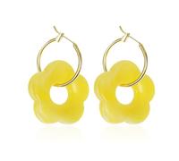 Just Follow Resin Flower Hoop Earrings Minimalist Bohemia Charm Flower Dangle Drop Huggie Hoops Earrings Mother's Day Jewelry Gifts for Women, Resin, No Gemstone