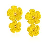 Just Follow Summer Flower Drop Earrings 2 Layer Floral Raffia Boho Statement Dangle Earrings Jewelry for Women, L, Metal, No Gemstone