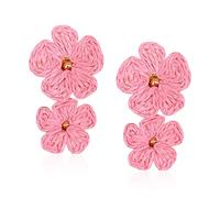 Just Follow Summer Flower Drop Earrings 2 Layer Floral Raffia Boho Statement Dangle Earrings Jewelry for Women, L, Metal, No Gemstone