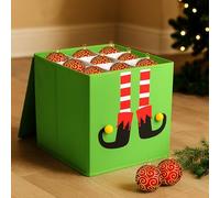 Just for Christmas Bauble Storage Box With Cardboard Dividers Foldable Xmas Ornaments Storage Cube Heavy Duty Collapsible Space Saving Plush Decoration Multipurpose Box Non Woven Fabric Folds Flat