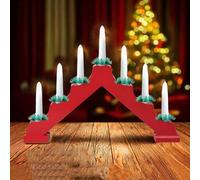 Just for Christmas Candle Bridge - Wooden Arch Christmas Window Lights Battery Operated with 7 White Warm LED | Perfect for Indoor Christmas Decorations, Family Events and Birthdays (Red Color)