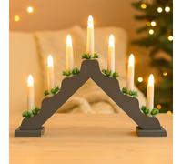 Just for Christmas Candle Bridge - Wooden Arch Christmas Window Lights Battery Operated with 7 White Warm LED | Perfect for Indoor Christmas Decorations, Family Events and Birthdays
