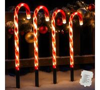 Just for Christmas Candy Cane Lights 4Pack 40 Bright LEDs Christmas Pathway Stake Lights Xmas Outdoor LED Path Lights Pre-Lit Battery Operated Festive Garden Path Yard Lawn Christmas