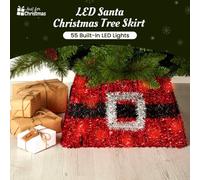 Just for Christmas Christmas Tree Skirt 55 Leds Light Up Christmas Tree Base Red Sequin Glitter Cover Battery Operated Sturdy Metal Frame
