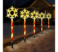 Just for Christmas Pathway Lights 5 Pack with 45 LEDs 44cm Tall Timer Function Snowflake Stake Light Christmas Garden Path Lights Outdoor Use Light-Up Festive Path Home Decor Lighting Battery Operated