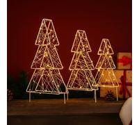 Just For Christmas Pre Lit Christmas Trees - Pack of 3 Battery Operated Christmas Lights W/8 Lighting Modes, 120 Warm LED, Timer Function, 3D Wire LED Design & Battery Operated | Perfect for Indoor