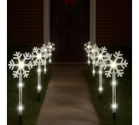 Just for Christmas Snowflake Path Lights - 35cm Tall 8-Pack Battery-Operated Pre-Lit Christmas Pathway Lights W/a Timer Function & 24 White LEDs - Perfect for Christmas Decorations & Garden Displays