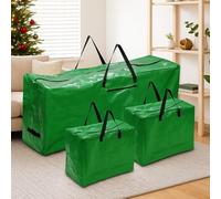 Just For Christmas Storage Bag Set of 3 Green Xmas Tree Storage Bags with 1x Large & 2x Small Garland Bags Tear-Proof, Water-Resistant Christmas Decoration Storage with Dual Zips & Handles