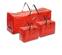 Storage Bags with Zips - 3 Pack Large & Small Moving Bags for Clothes - Tear-Proof Packing Bags for Moving House - Water Proof Red Storage Bag with Handles for Bedding, Pillows and Clothes