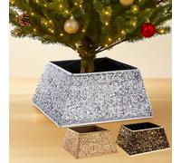 Just for Christmas Tree Collar - 48 × 48 × 25 cm Glittered fabric Square Base Cover for Trees up to 2.1m | Stylish Xmas Tree Stand Collar offers a Beautiful Way to Highlight Gifts Under the Tree