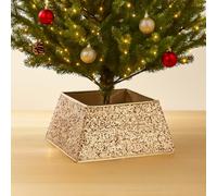 Just For Christmas Tree Skirt 48x48x25cm Fabric Glitter Square Base Cover for Trees Up to 2.1m Stylish Xmas Tree Stand Collar & Decorative Holiday Trees Skirts