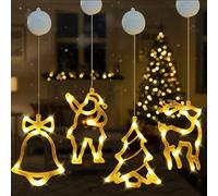 Just for Christmas Window Lights 4 Multi-Shapes - Bell, Santa, Tree, Reindeer - LED Christmas Lights with 8 Lighting Functions - 3xAAA (not included) Battery Operated Decorative Lights - Xmas Lighting