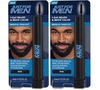 Just For Men 1-Day Beard and Brow Colour Brush, For Instant 1-Step Grey Coverage, Brush-In, Wash-Out, For A Thicker Well-Defined Look, Real Black (Pack of 2)