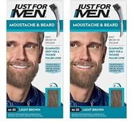 Just For Men Moustache & Beard Light Brown Dye, Eliminates Grey For a Thicker & Fuller Look With An Applicator Brush Included - M25 (Pack of 2)