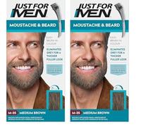 Just for men Moustache & Beard Medium Brown Dye, Eliminates Grey for a Thicker & Fuller Look - M35 (Pack of 2)