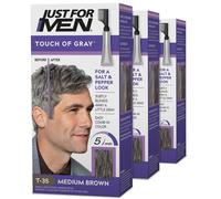 Just For Men Touch of Gray Mens Hair Color Kit with Comb Applicator for Easy Application Great for a Salt and Pepper Look - Medium Brown T-35 Pack