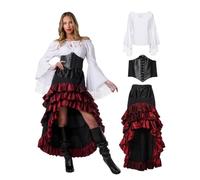 JUST FOR PARTY Adults Buccaneer Pirate Halloween Costume for Women - Renaissance Steampunk Gypsy Fancy Dress for Women