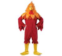 JUST FOR PARTY Deluxe Chicken Costume for Unisex Adults, Funny Red Cockerel Jumpsuit with Wings Tail and Headgear, Cosplay Outfits for Halloween Dress-Up Party Thanks Giving Day, One Size