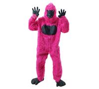 JUST FOR PARTY Deluxe Gorilla Costume for Unisex Adults,Furry Ape Pocket Jumpsuit with Feet Gloves and Mask,Blacklight Responsive By UV Light,One Size (Pink)