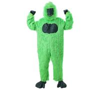 JUST FOR PARTY Deluxe Gorilla Costume for Unisex Adults,Furry Ape Pocket Jumpsuit with Feet Gloves and Mask,Blacklight Responsive By UV Light,One Size (Green)