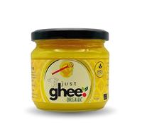 Just Ghee ORGANIC Cow Ghee | Original Flavour | Certified Organic | Grass Fed | High Smoke Point | Nutrient-Rich | 100% Vegetarian I Artisan Ghee | Ayurvedic Benefits | 300g Glass Jar