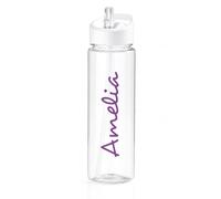 Just Giftz | Personalised Clear Water Bottle 750ml - Custom Name Island Design, BPA Free | Flip Top Straw & Carry Loop | Kids, School, Gym, Work & Camping Sports Bottle