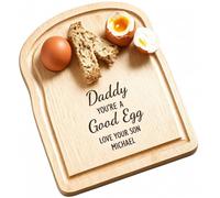 Just Giftz Personalised Egg and Toast Board, Wooden, 23cm x 15cm x 1.5cm | Handmade wooden board with dippy egg cup and toast soldier slots, custom-engraved gift, ideal for kids and gifting.