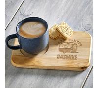 Just Giftz | Personalised Tea & Biscuit Serving Board - Engraved Wooden Mug Holder & Snack Board | Custom Coffee & Cake Tray | Mother's Day, Father's Day & Family Gift - 23x15cm