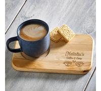 Just Giftz | Personalised Tea & Biscuit Serving Board - Engraved Wooden Mug Holder & Snack Board | Custom Coffee & Cake Tray | Mother's Day, Father's Day & Family Gift - 23x15cm