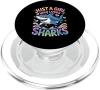 Just Girl Who Loves Sharks Cute Smiling Shark With Hearts PopSockets PopGrip for MagSafe