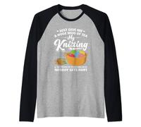 Just Give Me A Huge Mug Of Tea My Knitting - Funny Knitter Raglan Baseball Tee